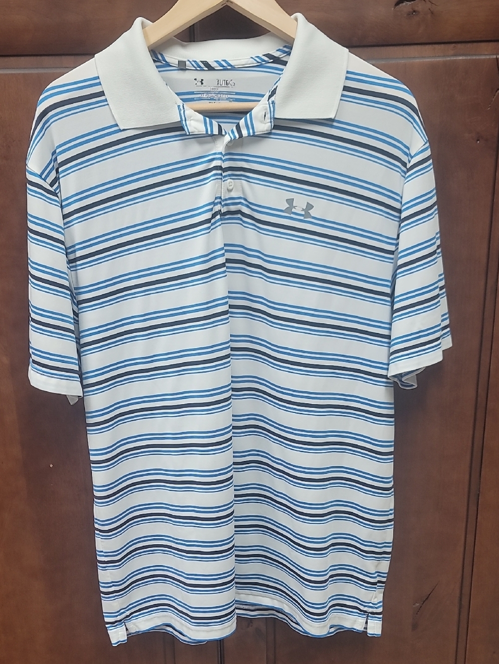 Under Armour Men’s White and Blue Striped Polo